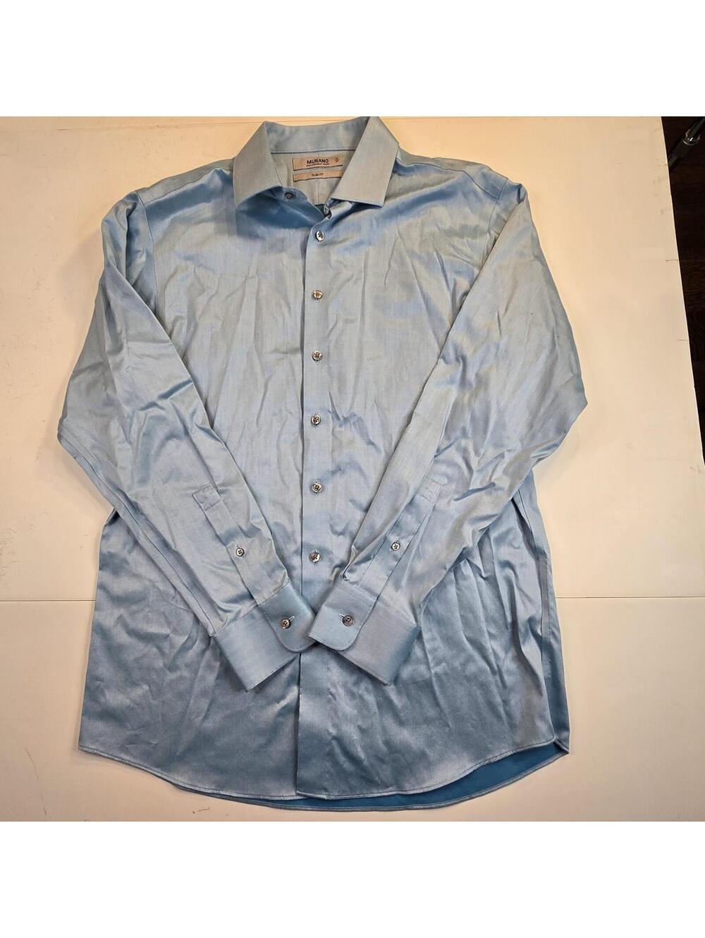 Murano Men's Slim Fit Spread Collar Dress Shirt, Size 16X34 Classic Blue Nice